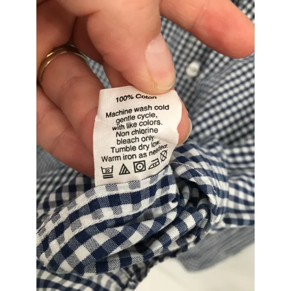 J. Crew Check Pattern Button Front Long Sleeve Shirt Blue Size Large Tall